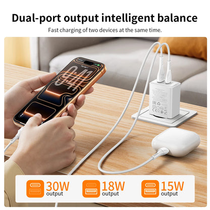 HOCO N71 30W GaN Dual Port Charger USB-C + USB-A