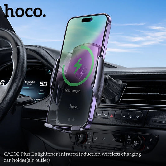 HOCO CA202 Wireless Car Charger Mount – Auto-Clamp Air Vent Holder