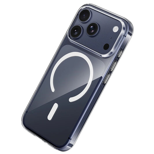 Smartphone with a clear case on a white background