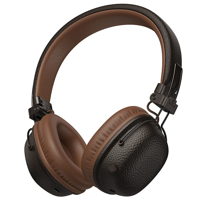 Brown and black headphones on a white background