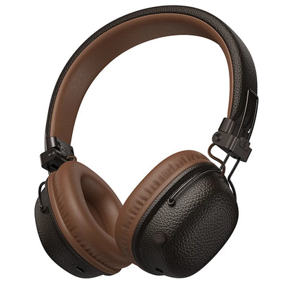 Brown and black headphones on a white background