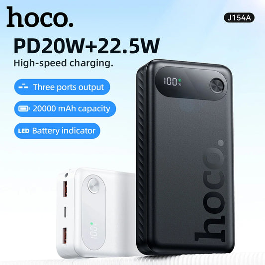 hoco power bank with charging cable on a light blue background