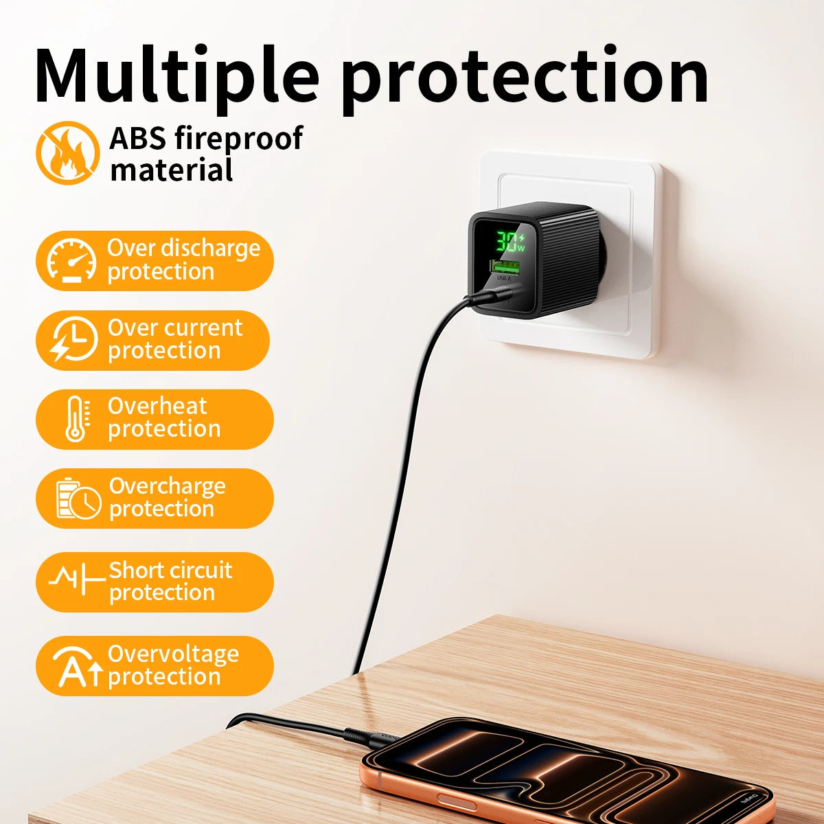 HOCO CS84A 30W GaN Fast Charger with Digital Display