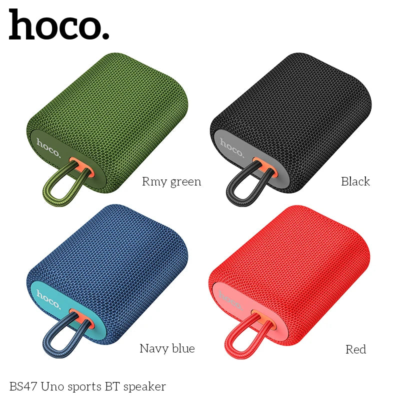Four colors of hoco BS47 Uno sports BT speaker on a white background