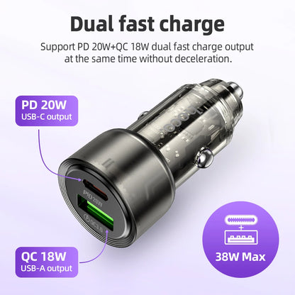HOCO Z52 Transparent 38W PD + QC 3.0 Car Charger