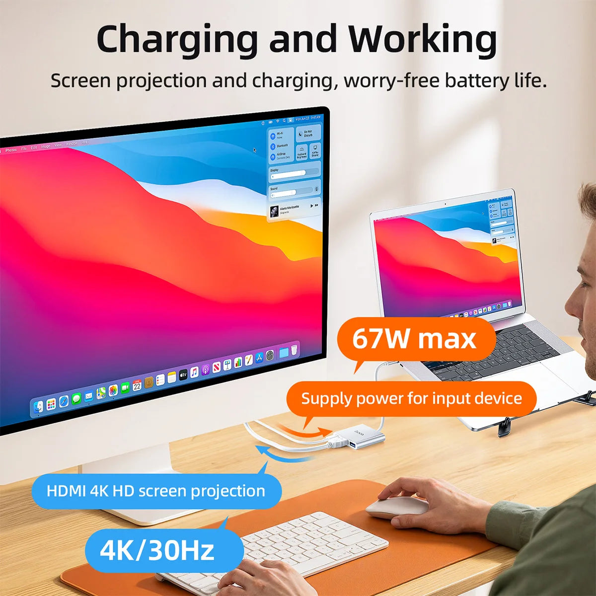 HOCO HB14 3-in-1 USB-C Hub with HDMI, USB 3.0 and PD Charging