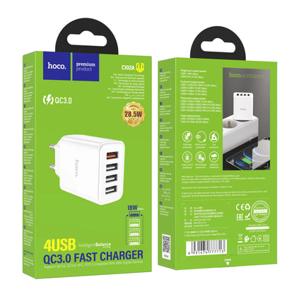 HOCO C102A 4-Port USB Wall Charger QC 3.0 18W