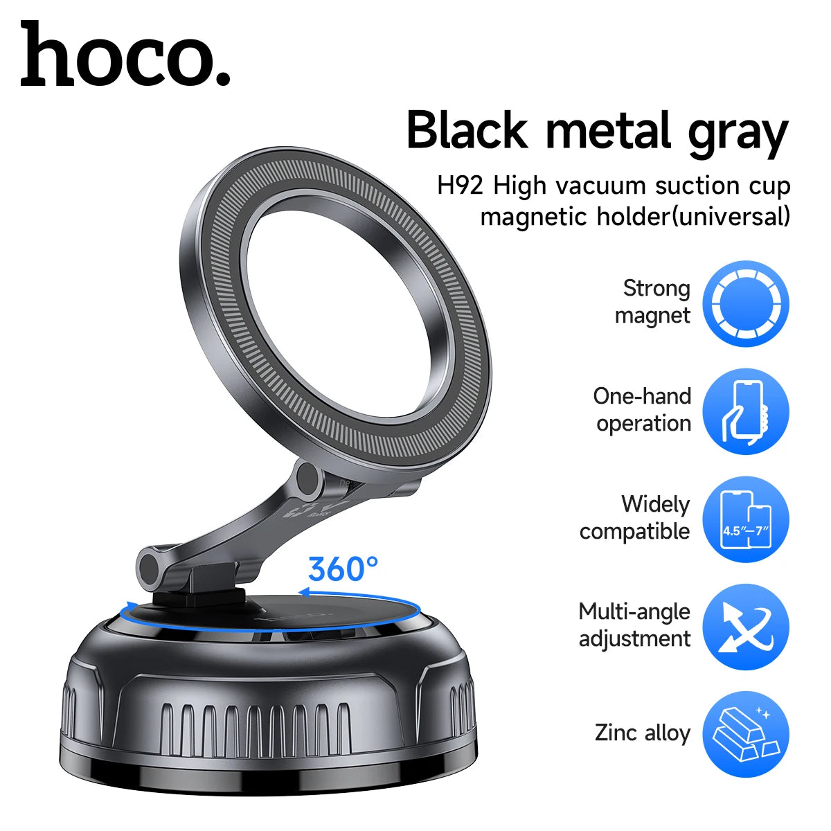 HOCO H92 Magnetic Car Phone Mount with Suction Cup and 360° Rotation