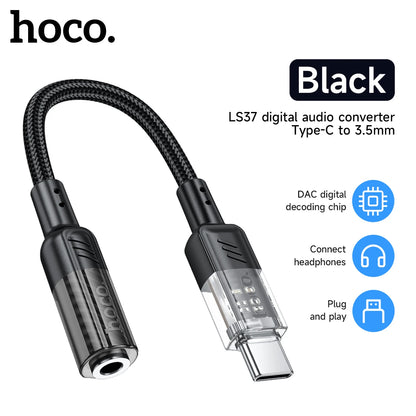 Hoco digital audio converter cable with Type-C to 3.5mm connector on a white background