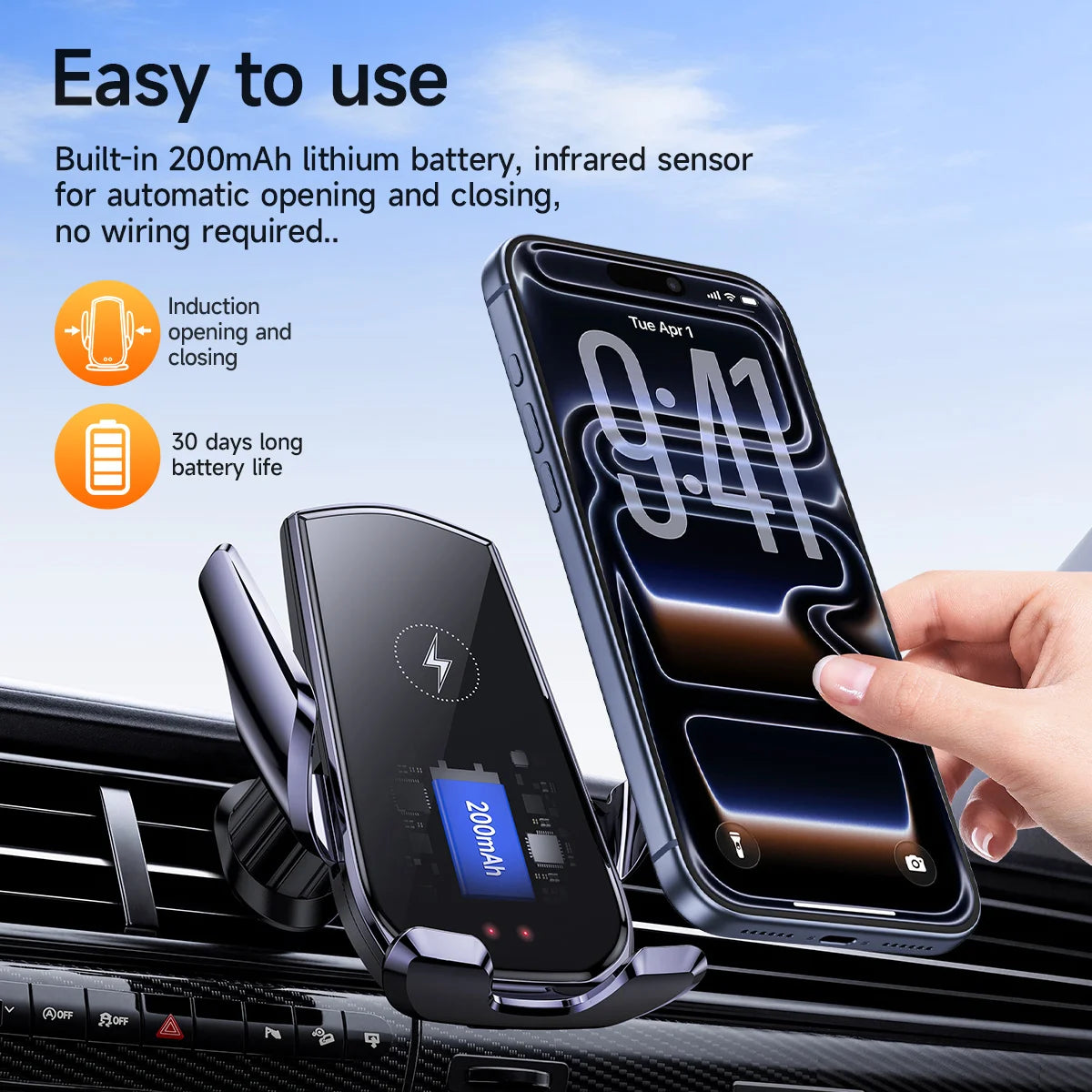 HOCO CA202 Plus 15W Smart Wireless Car Holder