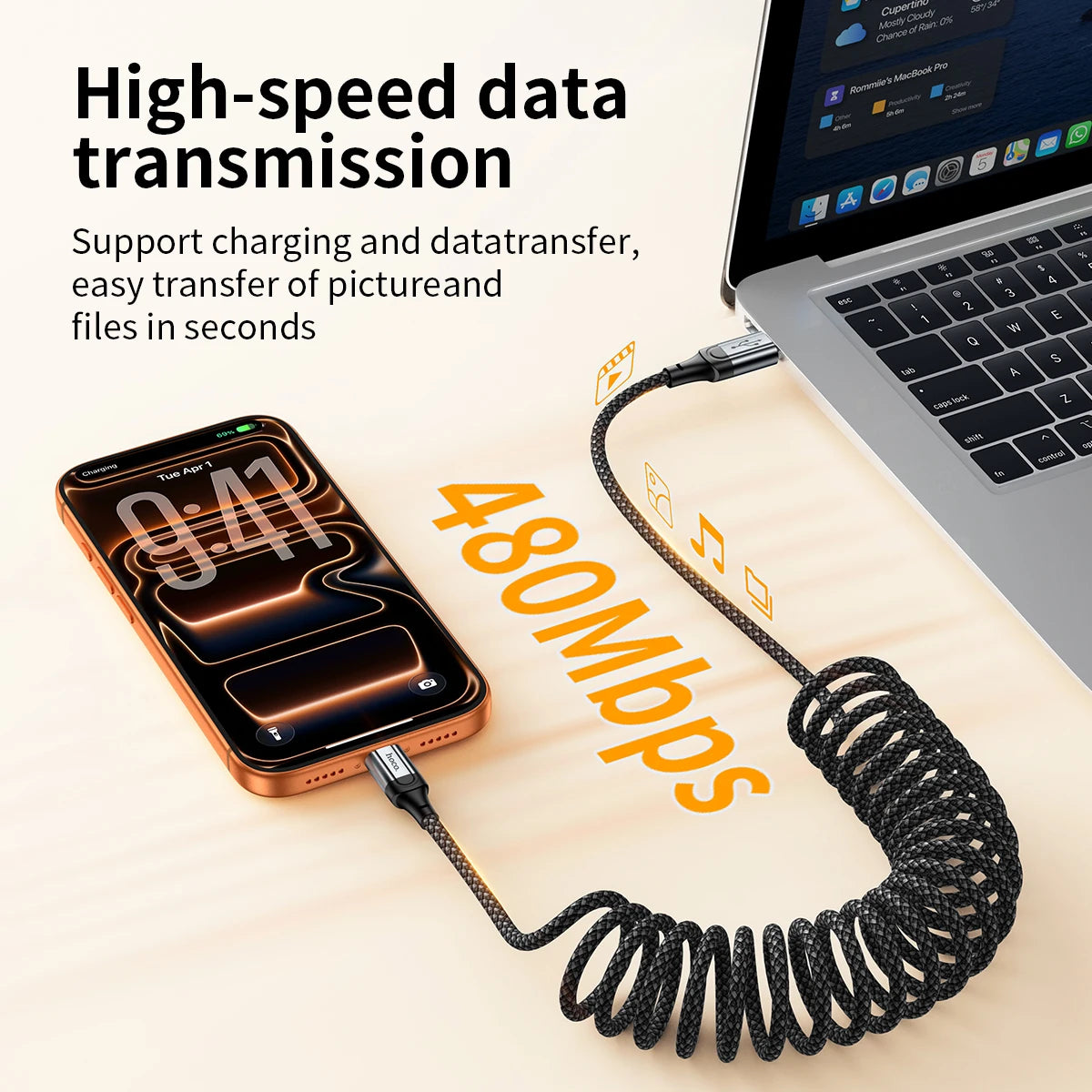 HOCO X121 60W USB-C Spiral Fast Charging Cable