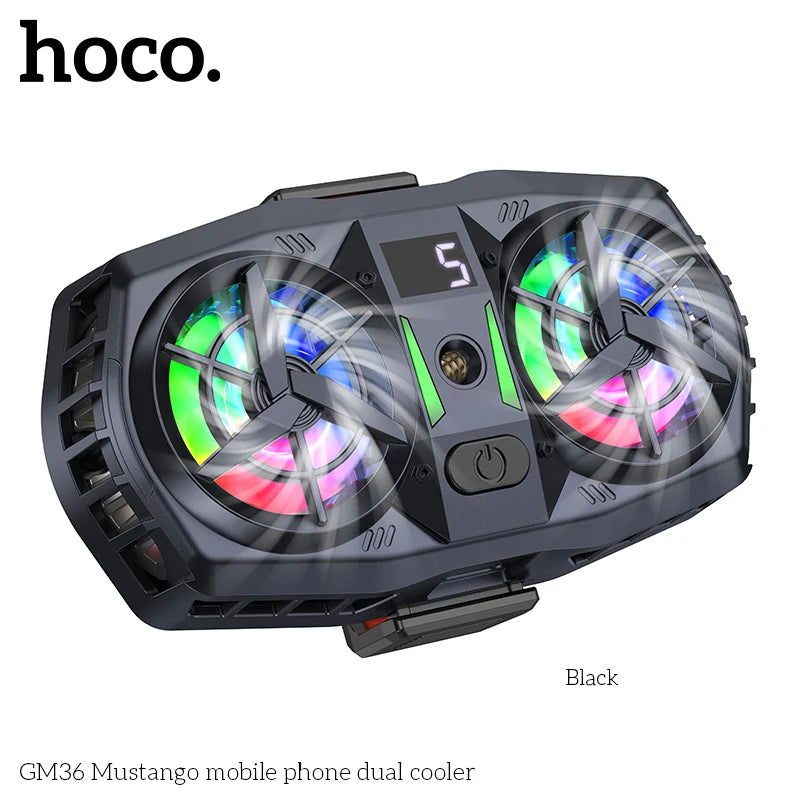 hoco. GM36 Mustango mobile phone dual cooler with RGB lighting on a white background