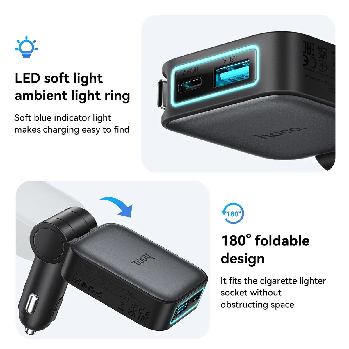 HOCO Z67 60W Retractable USB-C Car Charger