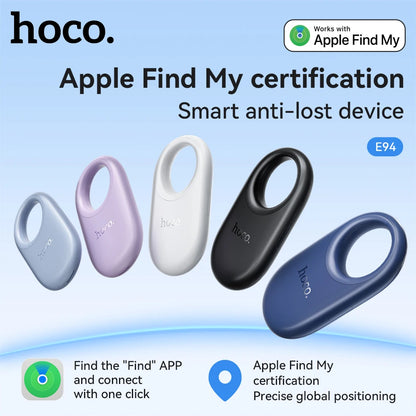 hoco smart anti-lost device with Apple Find My certification on a light blue background