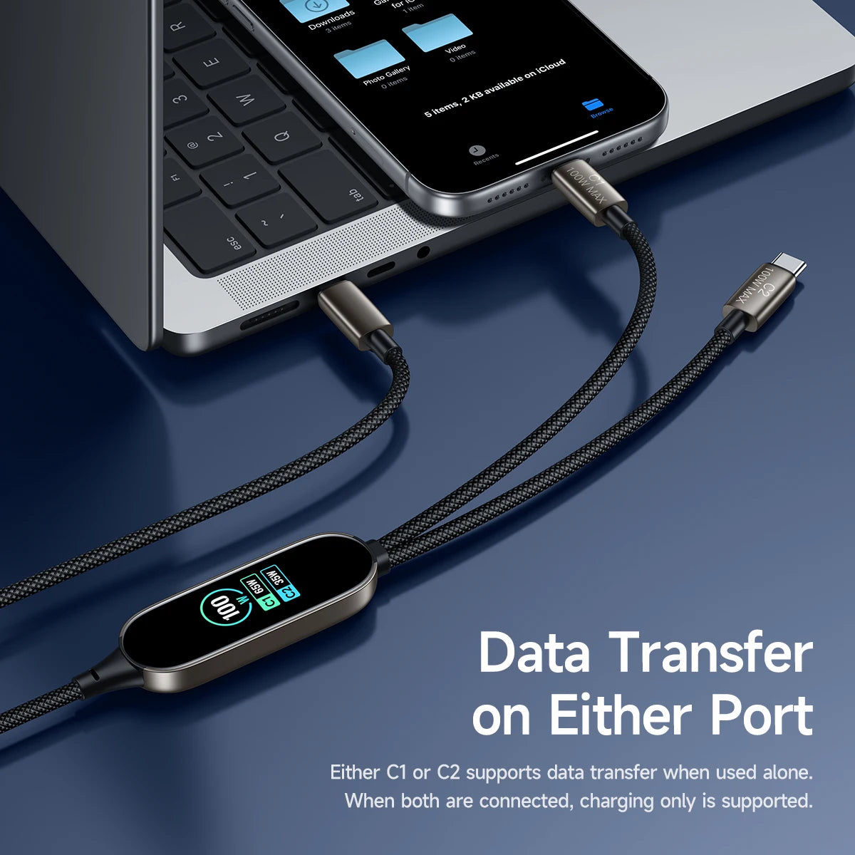 HOCO U156 100W Dual USB-C Charging Cable with TFT Display