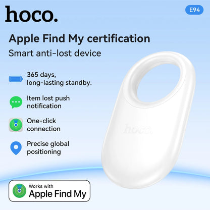Smart anti-lost device with Apple Find My certification on a blue background