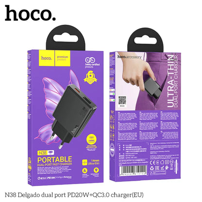HOCO N38 20W PD Fast Charger with Dual Ports (USB-C + USB-A)