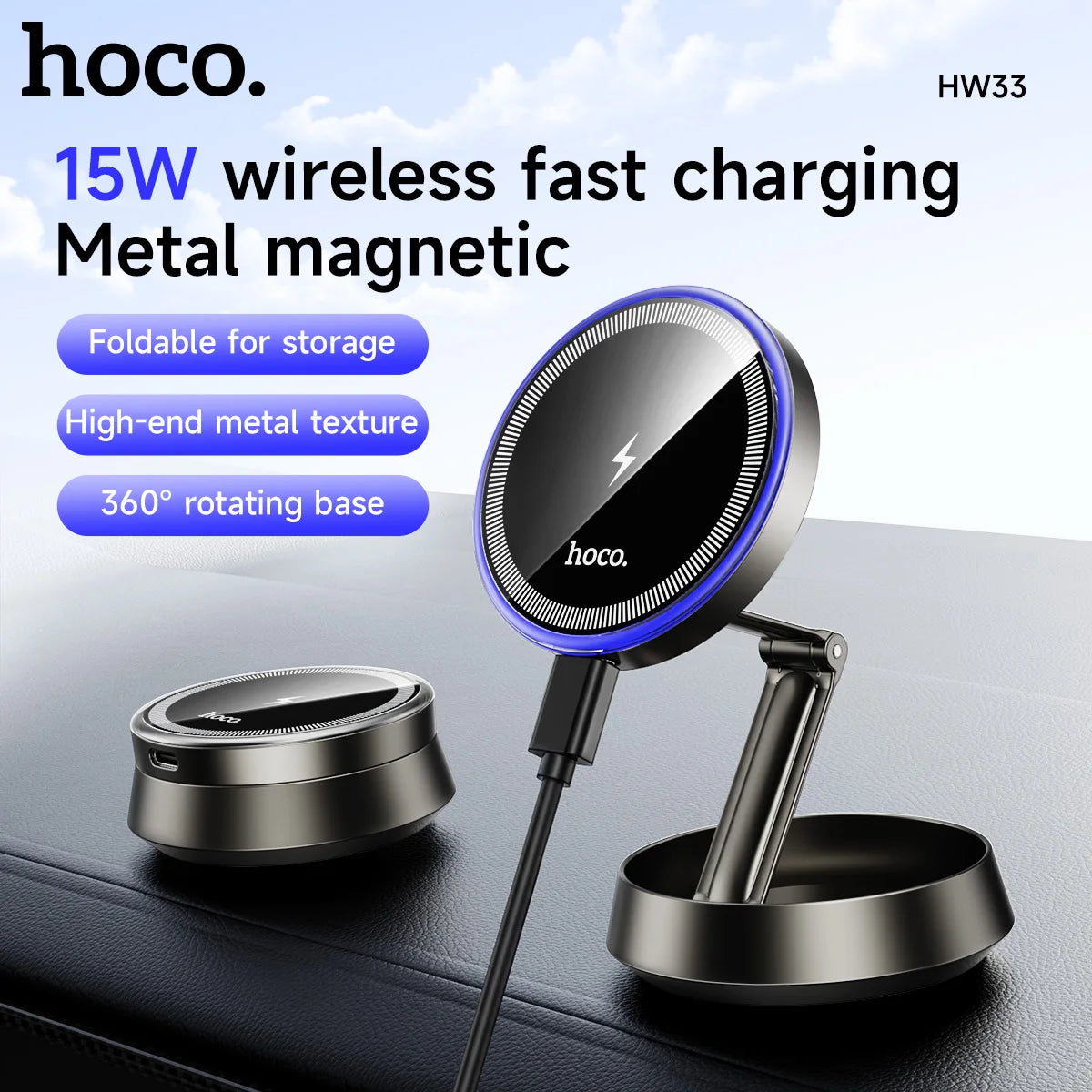 HOCO HW33 Magnetic Wireless Car Charger Mount 15W