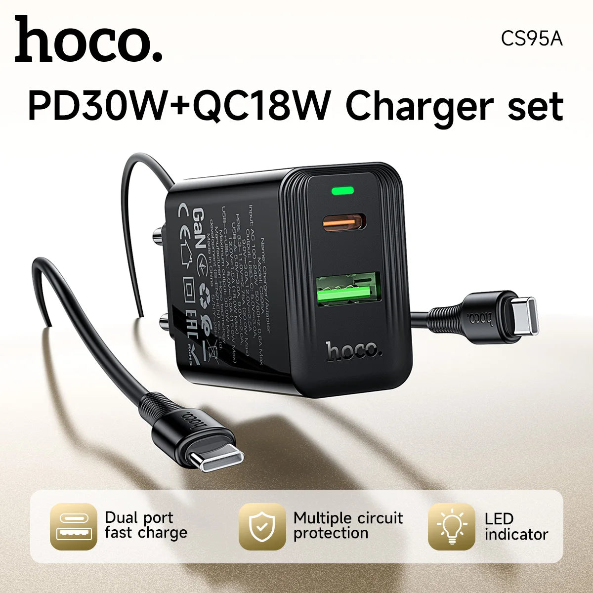 HOCO CS95A GaN 30W Fast Charger Kit with USB-C Cable