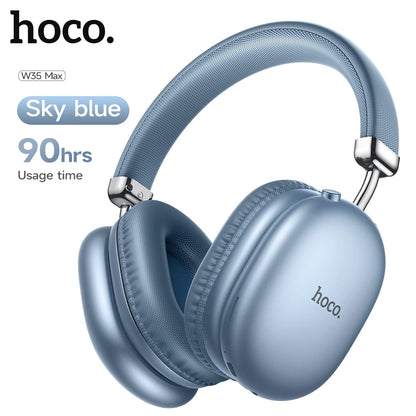 Blue headphones with 'hoco.' branding on a white background