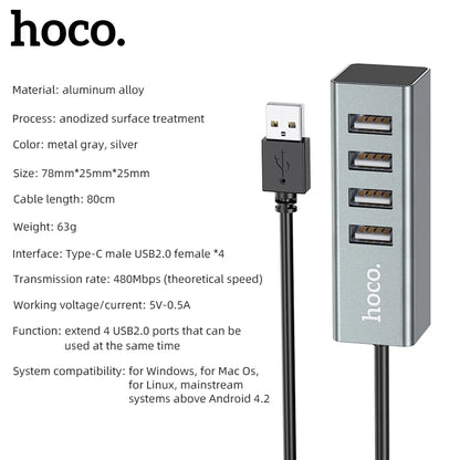 HOCO HB1 4-Port USB 2.0 High-Speed Hub
