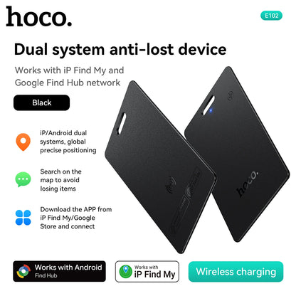 Black dual system anti-lost device with hoco branding on a white background