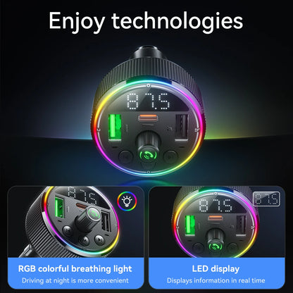 Multifunctional device with RGB lighting and LED display on a dark background