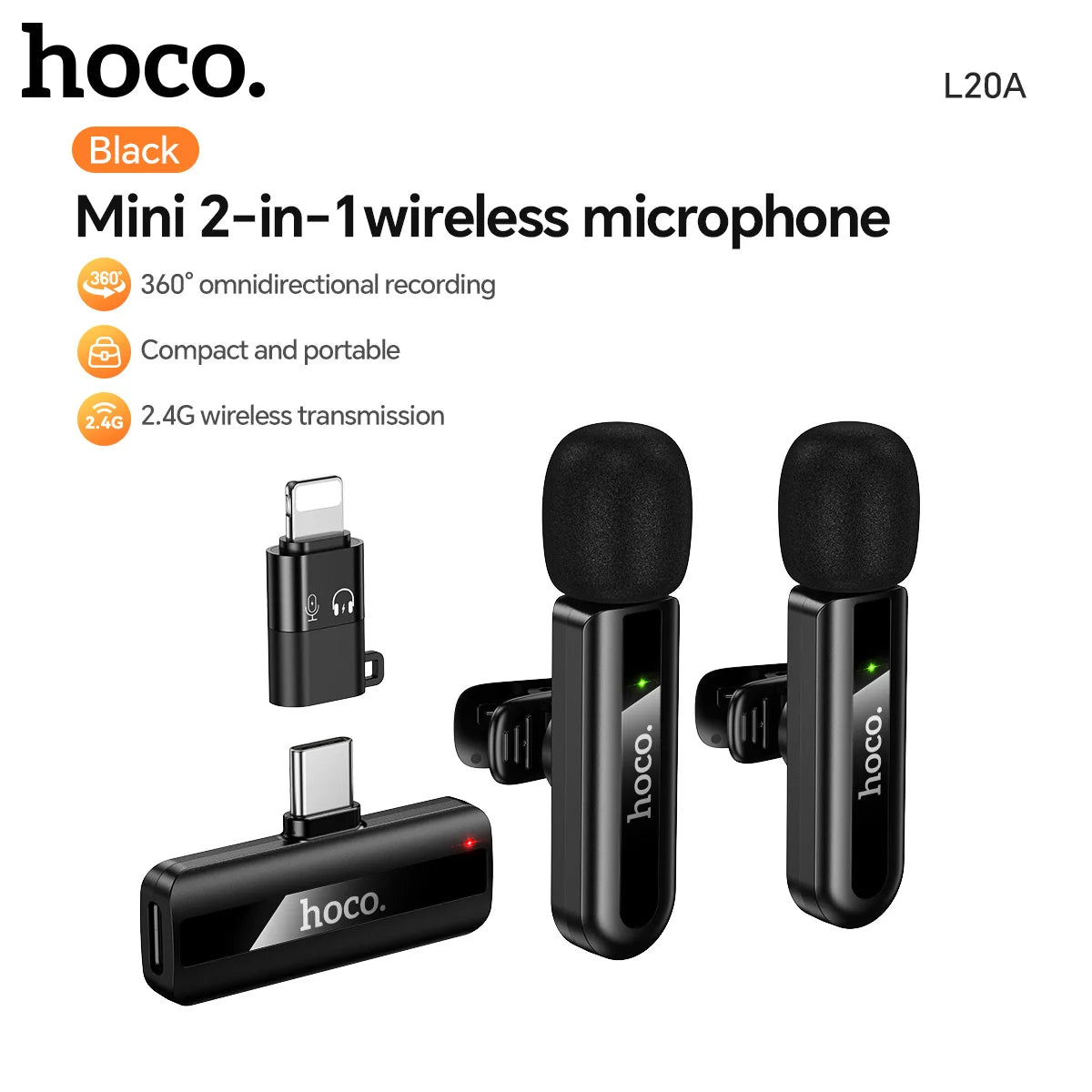 HOCO L20A Wireless Lavalier Microphone for iPhone and Android