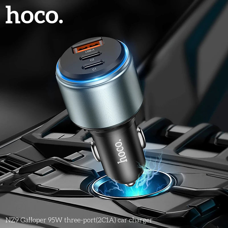 HOCO NZ9 95W Fast Car Charger with Triple Ports (2×USB-C + USB-A)
