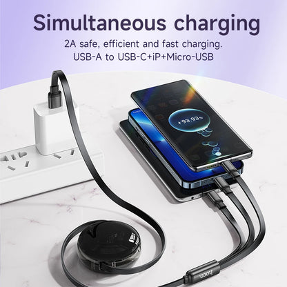 HOCO X78 Retractable 3-in-1 Charging Cable