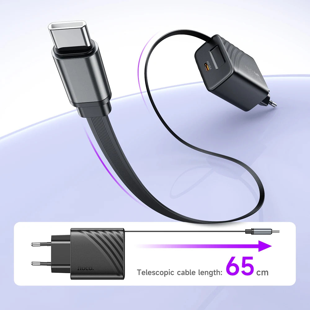 HOCO N58 30W GaN USB-C Charger with Retractable Cable