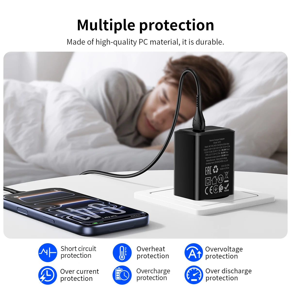 HOCO N70 30W GaN USB-C Charger with Built-In Cable