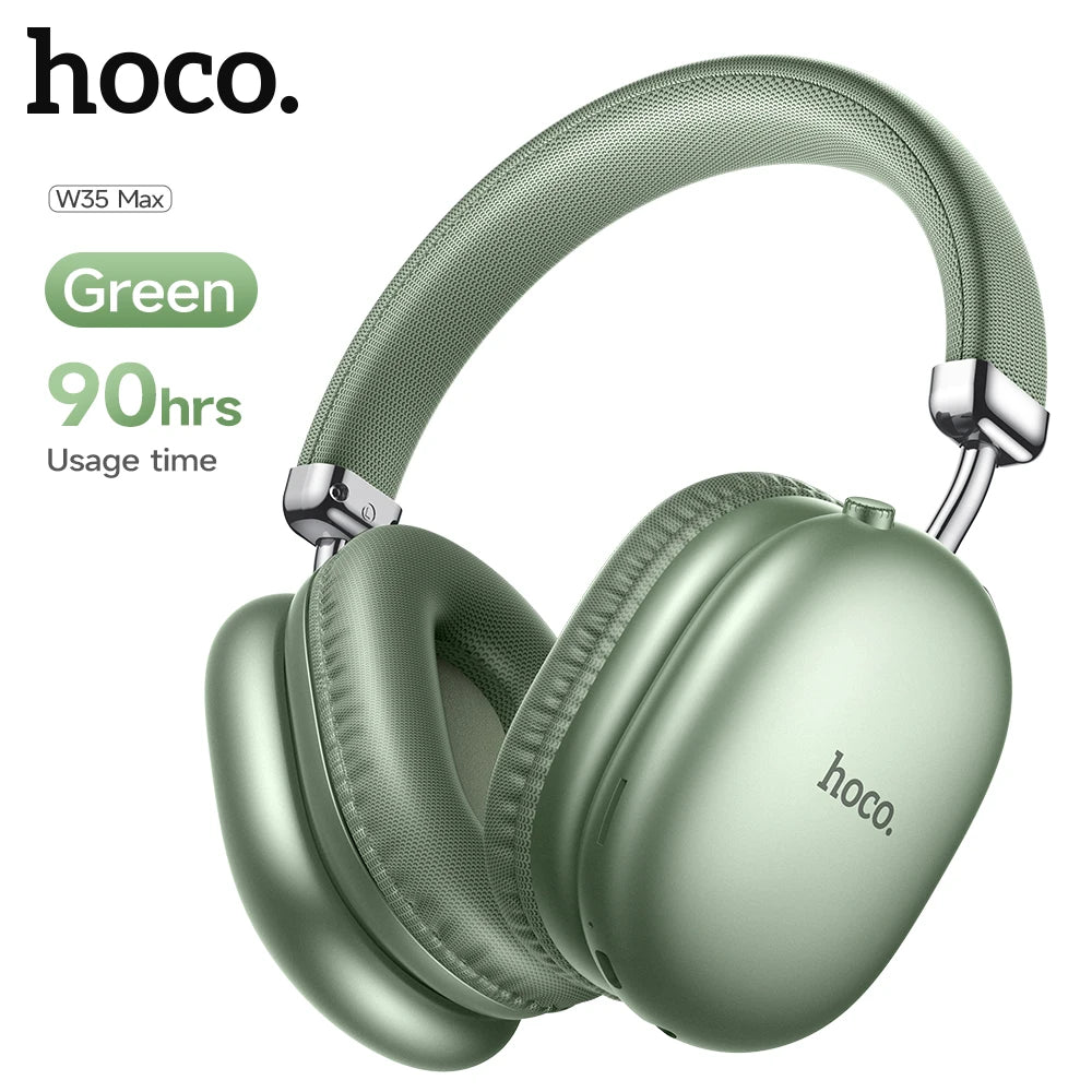 Green headphones with 'hoco.' branding on a white background