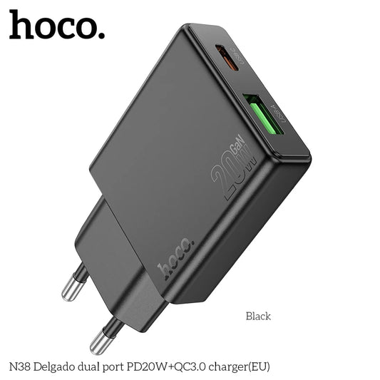 HOCO N38 20W PD Fast Charger with Dual Ports (USB-C + USB-A)