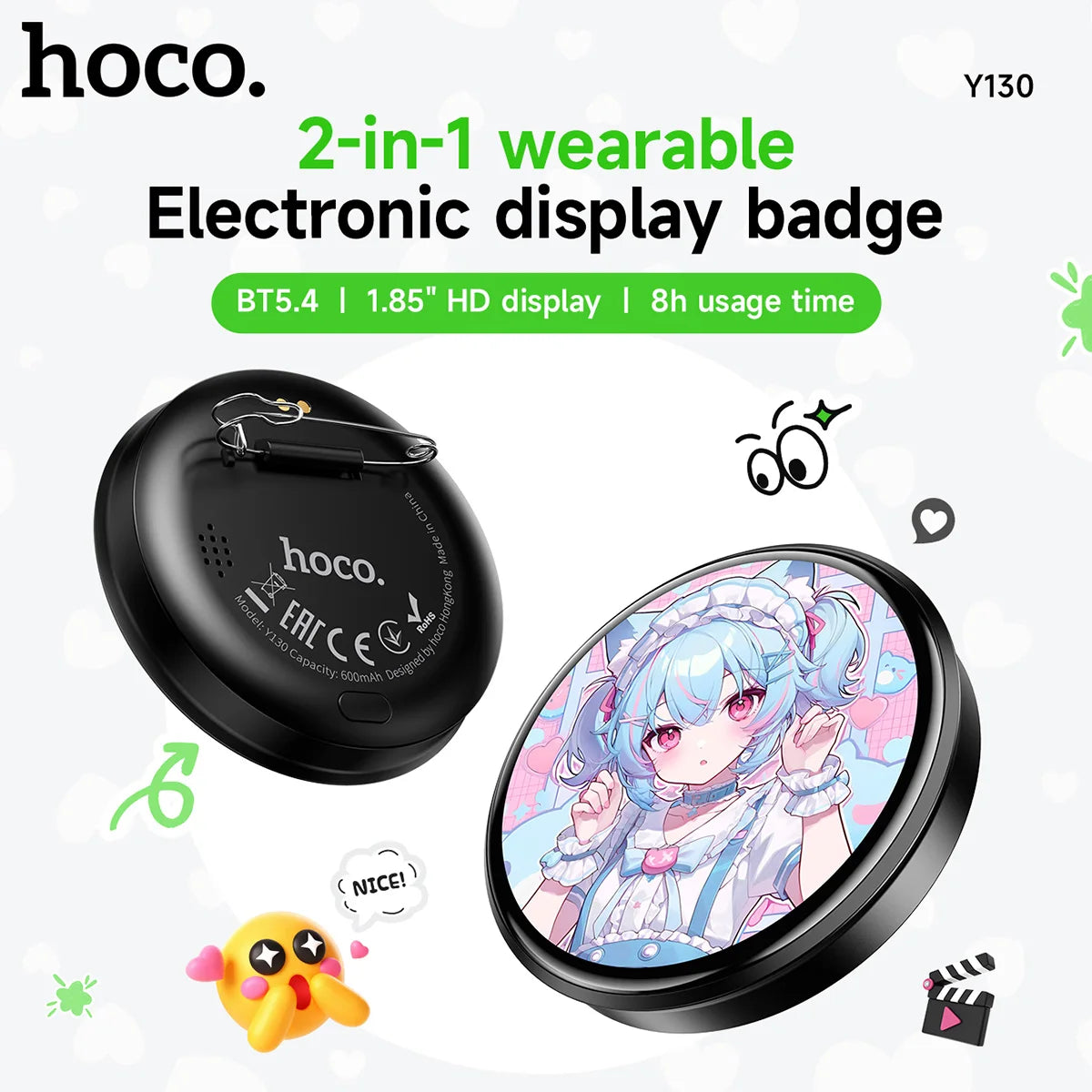 HOCO Y130 Electronic Display Badge with 1.85” HD Touch Screen