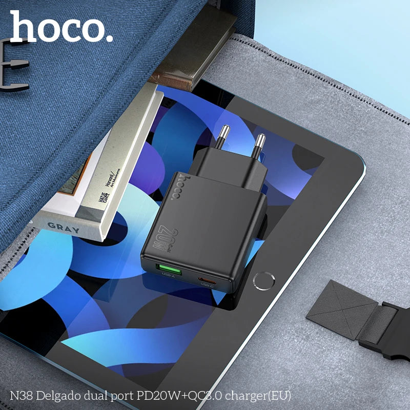 HOCO N38 20W PD Fast Charger with Dual Ports (USB-C + USB-A)
