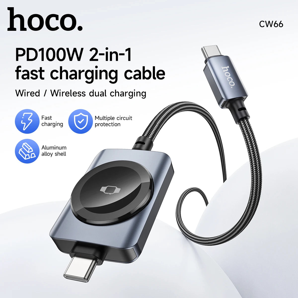 HOCO CW6 100W USB-C 2-in-1 Cable with Apple Watch Wireless Charger