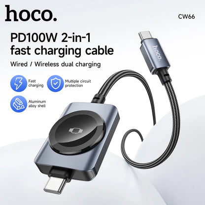 HOCO CW6 100W USB-C 2-in-1 Cable with Apple Watch Wireless Charger
