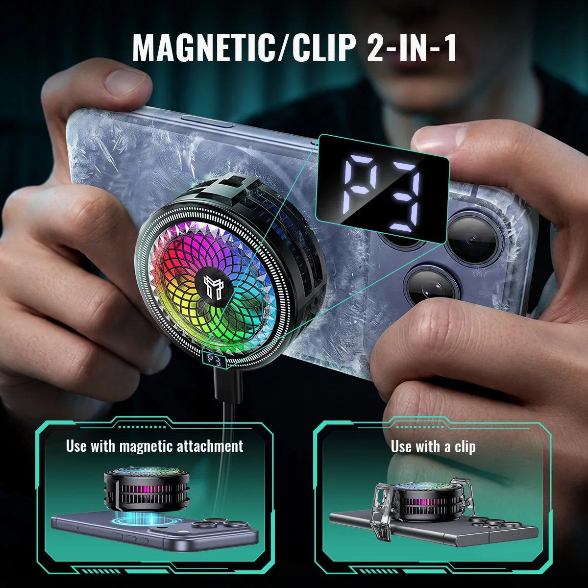 HOCO GA6 AI Magnetic Phone Cooler with RGB Display