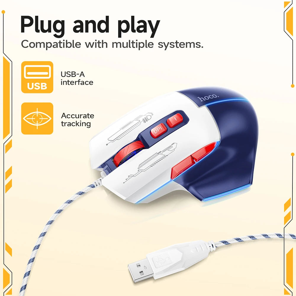 Hoco computer mouse with USB cable on a light beige background