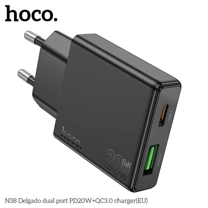 HOCO N38 20W PD Fast Charger with Dual Ports (USB-C + USB-A)