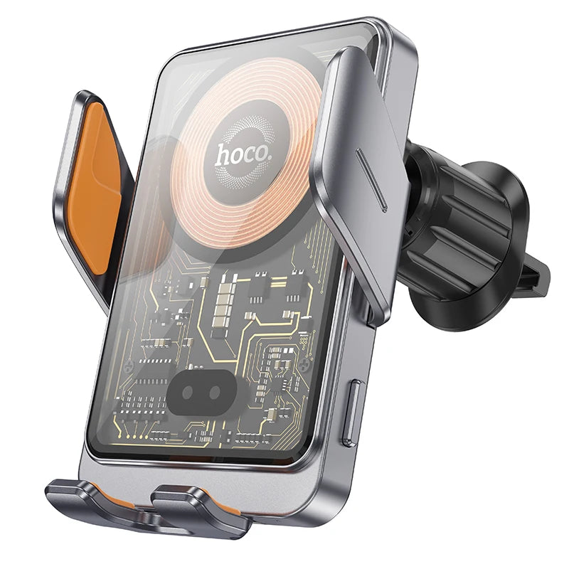 Phone holder with circuit board design on a white background