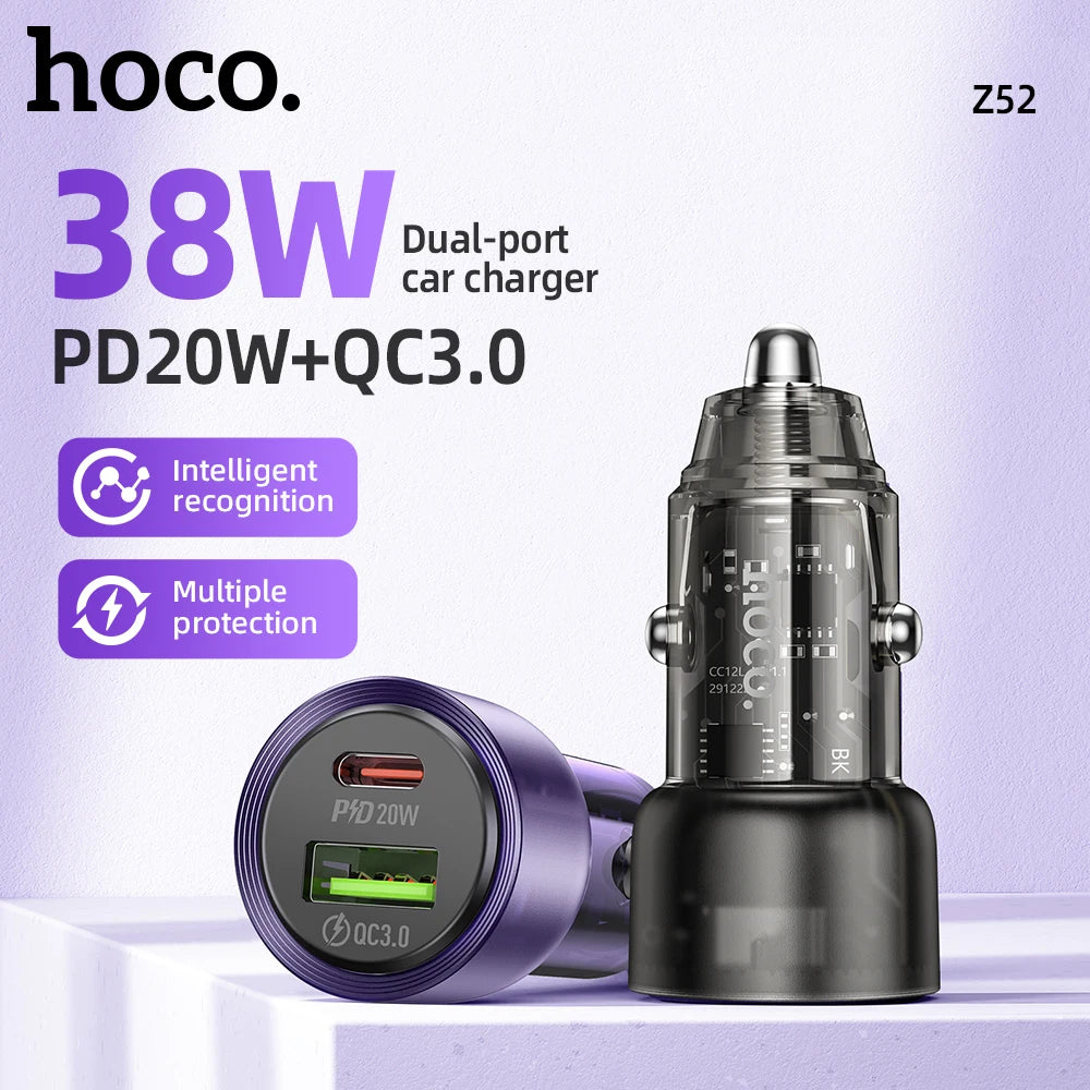 HOCO Z52 Transparent 38W PD + QC 3.0 Car Charger