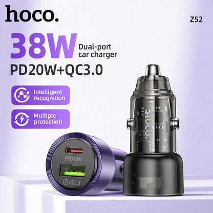 HOCO Z52 Transparent 38W PD + QC 3.0 Car Charger