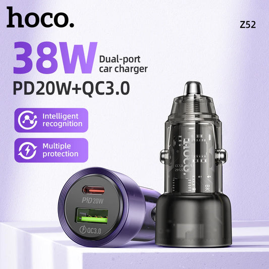 HOCO Z52 Transparent 38W PD + QC 3.0 Car Charger