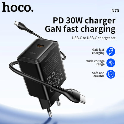 HOCO N70 30W GaN USB-C Charger with Built-In Cable