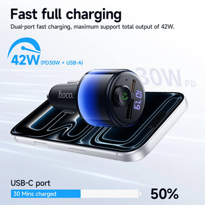 HOCO E166 Bluetooth 6.0 FM Transmitter with PD 30W & QC 3.0