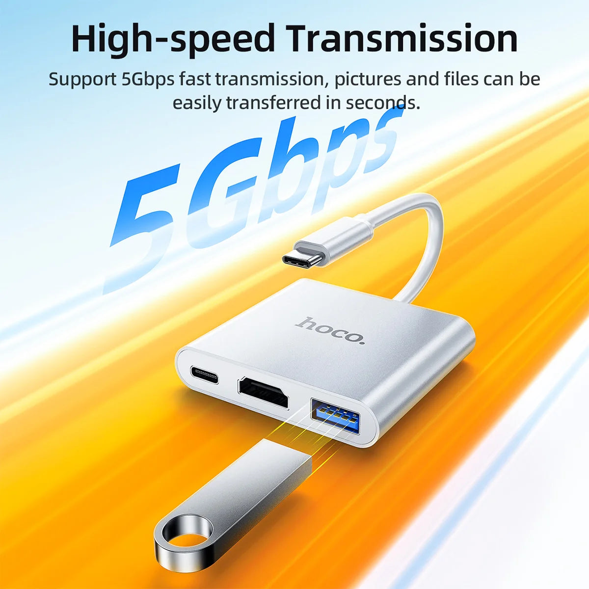 HOCO HB14 3-in-1 USB-C Hub with HDMI, USB 3.0 and PD Charging