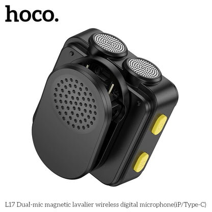 HOCO L17 Dual-Mic Magnetic Wireless Lavalier Microphone
