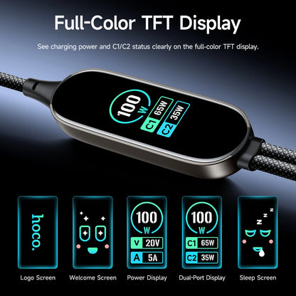 HOCO U156 100W Dual USB-C Charging Cable with TFT Display
